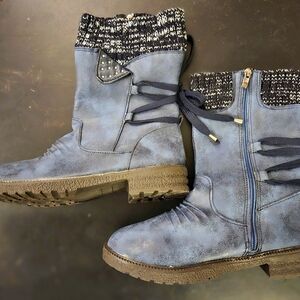 Autumn And Winter Low Heel Back Tie Round Head Mid Length women's boots